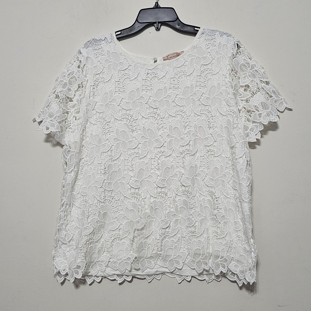 Philosophy Women's Top 8 Blouse Medium White Lace Short Sleeves‎ 1042